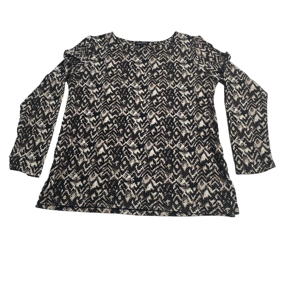 Mario Serrani Italy Top Womens Tan Black Leopard Print Long Sleeve Blouse Size M